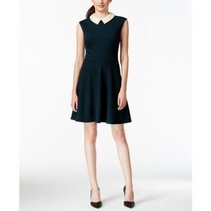 Betsey Johnson Fit & Flare Dress Pearl Collar Green Sleeveless Size 14